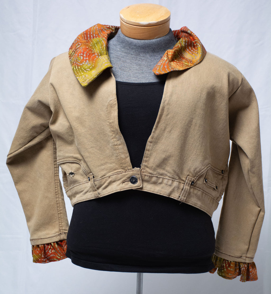 Gold Jeans  Repurposed to Jacket with Ruffles