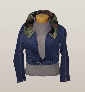 Denim Jacket with Camo Collar
